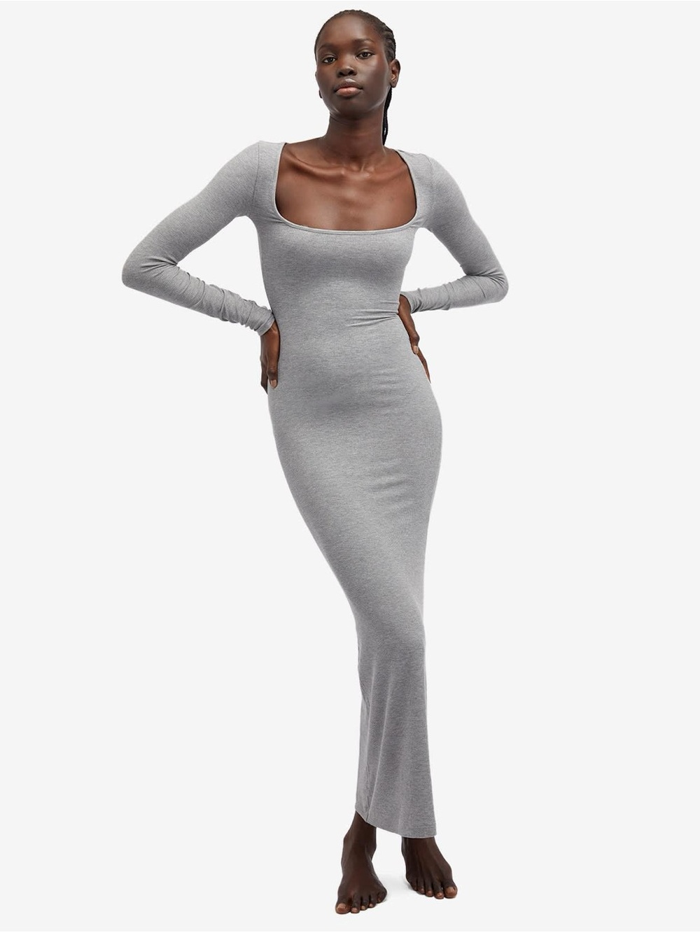 Skims Ribbed Soft Lounge Maxi Dress in Gray